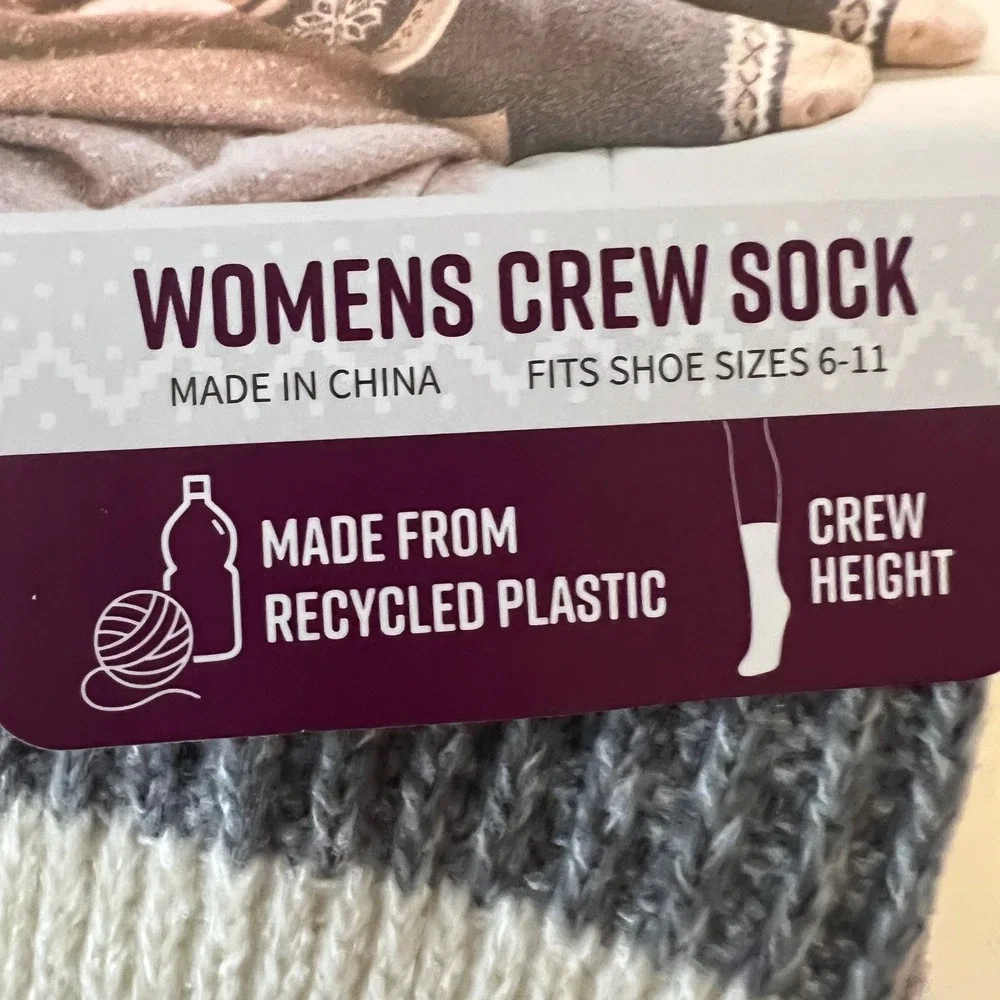 Muk Luks Womens Crew Socks 2 Pair‎ Grey Purple Striped Chenille Size 6-11 NWT